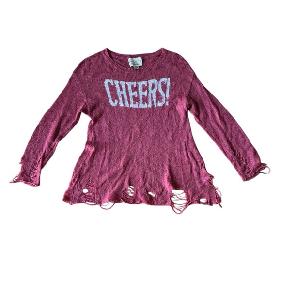 Wildfox XS Cheers Sweater Distressed Knit Pullover - Picture 2 of 8